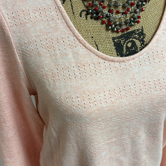 Anthropologie Akemi + Kin Drop Tail Peach Pointelle Tunic with 3/4 Tab Sleeves - Picture 2 of 6